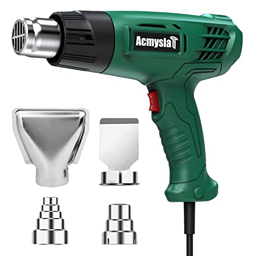 AcmyslaT Heat Gun, Heavy Duty Hot Air Gun Kit Dual Temperature Settings 572℉~932℉ (300℃-500℃), Overload Protection with 4 Nozzles for Crafts, Shrink Wrapping/Tubing, Paint Removing, Epoxy Resin | 572℉~932℉ (300℃-500℃), Overload Protection with 4 Nozzles f