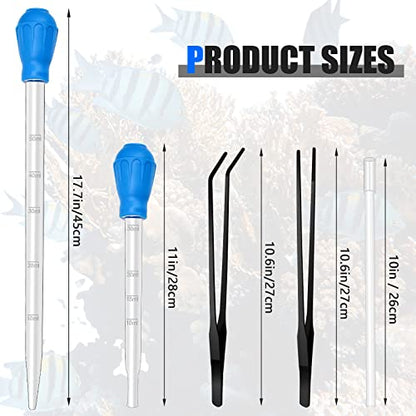 2 Pieces Aquarium Coral Feeder with 2 Pieces Stainless Steel Straight and Curved Feeding Long Tweezers, Acrylic Coral Spot Feeder Long Tube Reptile Feeding Tools for Aquatic Plant Lionfish Marine Fish