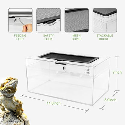 Reptile PC Terrarium Amphibian Tank Spider Enclosure Snake Cage 7x11.8x5.9inch Suitable for breeding Leopard Gecko,Frog,Hermit Crab,Lizards,Isopod,Tarantula,Turtles,Chameleons,Jumping Spiders - color: Transparent, size: Large