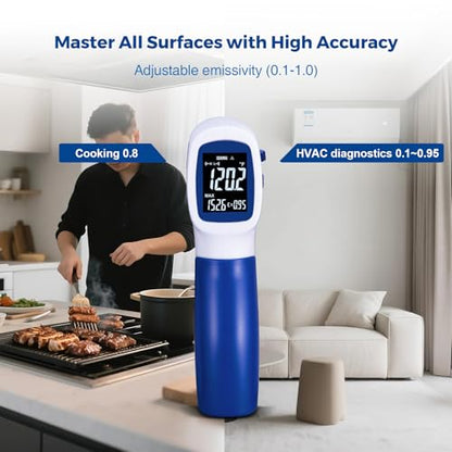 Ring Laser DS20:1 Infrared Thermometer Temperature Gun with Meat,Thermal Gun with Adjustable Emissivity&High/Low Alarm,±1% Accuracy,-58~1832℉ IR Temp Gun with Reverse Display for Food HVAC - color: Blue