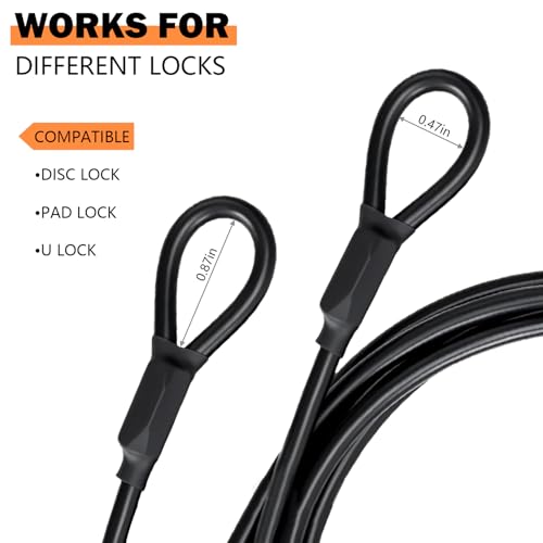 3/16 Inch (5mm) Security Cable with Loops, Weatherproof Vinyl Coated Steel Cable for Indoor & Outdoor Use (Black, 10FT) - color: Black, size: 10FT