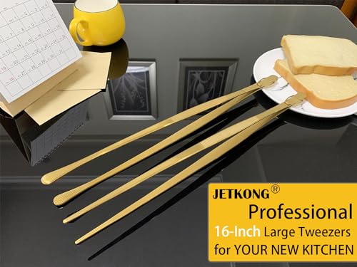 JETKONG 2 Pcs 16-Inch Heavy Duty Cooking Tweezers Extra Large Stainless Steel Food Tweezers Gaint Kitchen Tweezer Tongs (Gold) - color: Gold, size: 16+16 Inch