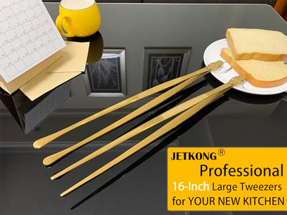 JETKONG 2 Pcs 16-Inch Heavy Duty Cooking Tweezers Extra Large Stainless Steel Food Tweezers Gaint Kitchen Tweezer Tongs (Gold) - color: Gold, size: 16+16 Inch