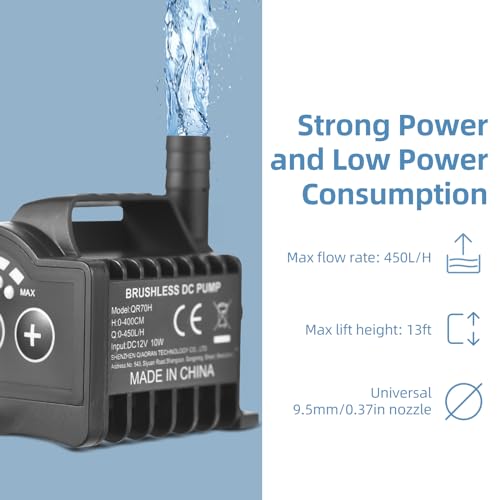 Submersible, 12V 10W 700L H 8 Levels Adjustable with Suction Cup Base and 5521 DC Female Plug, for Fish Aquarium Pet Drinking Water Garden Pond Fountain (#2) - size: #2