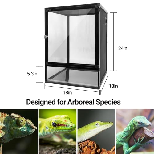 REPTI ZOO 18" x 18" x 24" Reptile Tank, Deluxe Foldable Screen Cage, 34 Gallon Vertical Terrarium with Fogger & Cable Pass, Tall Enclosure for Chameleon, Tree Frog, Crested Gecko, Arboreal Reptiles - size: 18" X 18" X 24"