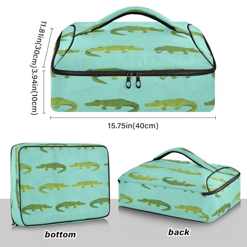 Alligators Reptiles Teal Insulated Casserole Carrier Print Food Carriers with Dish Storage Leakproof Lasagna Holder Bag for Hot Cold Food
