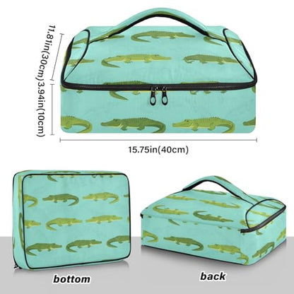 Alligators Reptiles Teal Insulated Casserole Carrier Print Food Carriers with Dish Storage Leakproof Lasagna Holder Bag for Hot Cold Food
