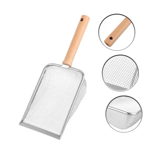 Wood Handle Stainless Steel Reptile Litter Scoop Sifting Shovel with 2x2mm Mesh Screen for Terrarium Cleaning Indoor Pet Waste Removal Tool