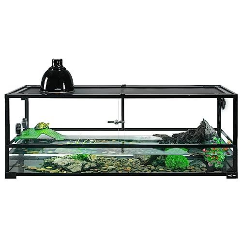 REPTIZOO 67 Gallon Large Turtle Tank Aquarium, 48"×18"×18" Tortoise Habitat Water-Land Ecological Turtle Tank with Drainage System Aquatic Aquarium - size: 48"×18"×18"