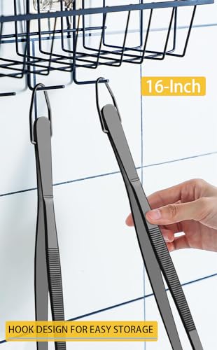 JETKONG 2 Pcs 16-Inch Heavy Duty Plating Tongs, Extra-Long Kitchen Fine Tongs Large Stainless Steel Cooking Forceps (Black) - color: Black, size: 16+16 Inch