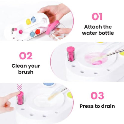 2026 Upgraded Paint Brush Cleaner Tool, Painting Station with Brush Washer for Kids, Acrylic Watercolor Paint Water Dispenser, Art Supplies Paintbrush Rinser for Artists (Pink) - style: White Pink