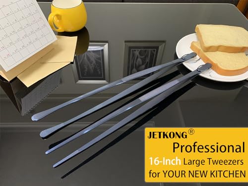 JETKONG 2 Pcs 16-Inch Heavy Duty Cooking Tweezers Extra Long Stainless Steel Kitchen Tweezers Large Plating Tongs (Navy Blue) - color: Navy Blue, size: 16+16 Inch