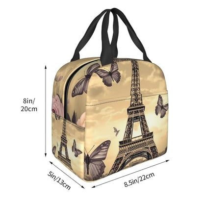 Insulated Lunch Bag Eiffel Tower Flowers and Butterflies Lunch Box for Women Men Reusable Leakproof Lunch Cooler Bag for Office Picnic - color: Eiffel Tower Flowers And Butterflies