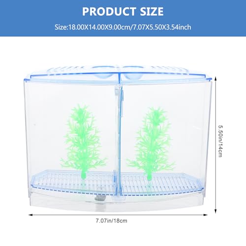 Mipcase Acrylic Mini Fish Tank Transparent Desktop Aquarium 7.08 X 5.51 X 3.54 in Small Breeding Tank with 2 Luminous Aquatic Plants for Goldfish Home Decor Bedroom Porch Desk