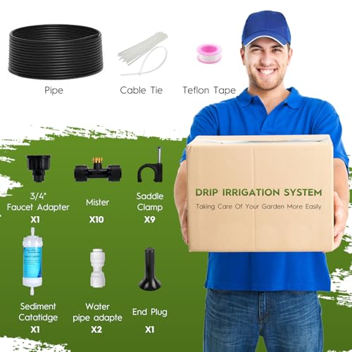 100FT Misting Cooling System for Patio & Garden - Brass Nozzles, UV-Resistant Tubing, DIY Installation - Water-Saving Backyard Mister for Outdoors, Greenhouse, Trampoline, Pool, BBQ Parties - size: 100FT