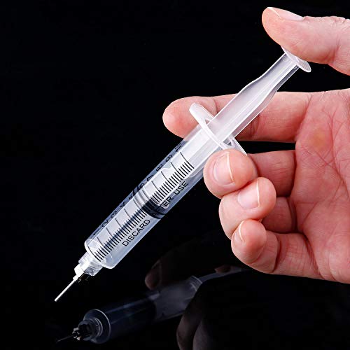TecUnite 20 Pack Syringe, Plastic Curved Syringes for Epoxy Resin, Craft, Feeding Pets Animals, Oil or Glue Applicator - size: 10 ML