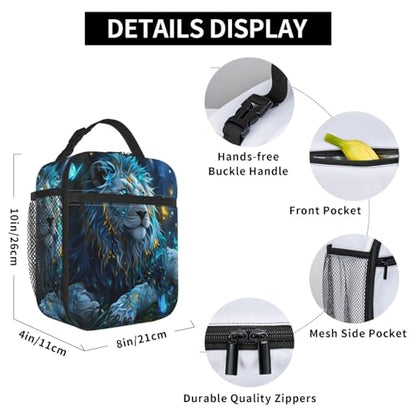 Mystic Blue Lion Adult Insulated Lunch Bag, Portable Thermal Cooler Tote With Pockets, Durable Polyester Lunch Box With Handle For Work, Office, Travel - color: Style 4