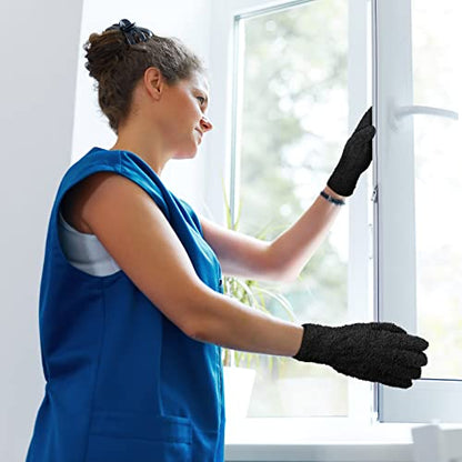 Patelai 3 Pairs Microfiber Dusting Gloves for Plants Leaf, Medium | Black,Plant Cleaning Gloves, Reusable Washable Gloves,House Furniture Blinds Dusting - color: Black, size: Medium