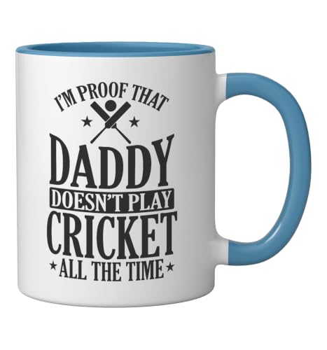 Daddy doesn't play Cricket all the Time Ceramic Mug, Blue/White, 11oz - color: Blue/White, size: 11 Ounces