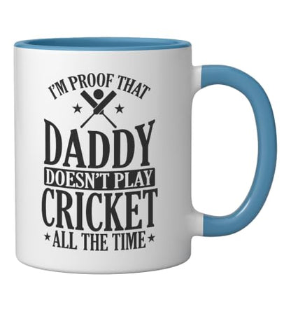 Daddy doesn't play Cricket all the Time Ceramic Mug, Blue/White, 11oz - color: Blue/White, size: 11 Ounces