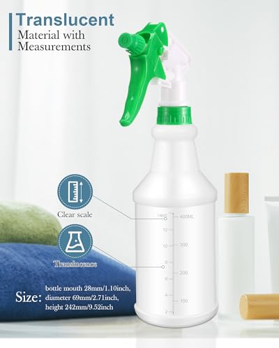 Eccliy 20 Pack 16oz Empty Spray Bottles, Leakproof Cleaning Bottles with Measurement and Adjustable Nozzle for Housekeeping, Commercial Use(Cylinder,Green Spray Head) - color: Green Spray Head, style: Cylinder