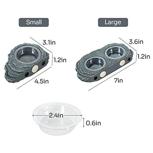 REPTIZOO Reptile Magnetic Feeder Ledge, Double Bowl Reptile Food Dish with 6PCS Feeding Cups Food Water Feeder for Crested Gecko Lizard Chameleon Pets - size: Large