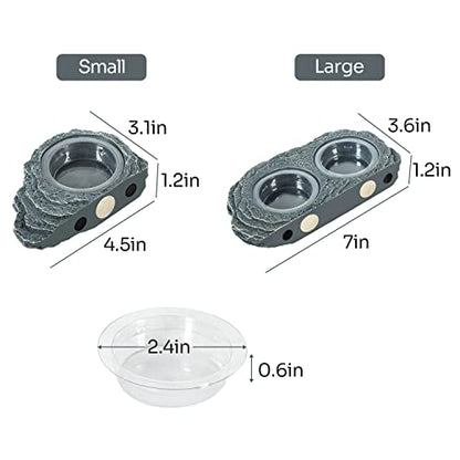 REPTIZOO Reptile Magnetic Feeder Ledge, Double Bowl Reptile Food Dish with 6PCS Feeding Cups Food Water Feeder for Crested Gecko Lizard Chameleon Pets - size: Large