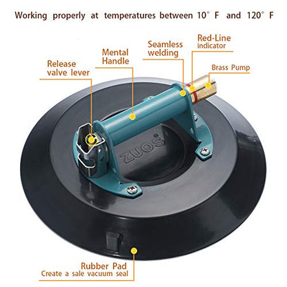 12" Heavy Duty Vacuum Suction Cup for Granite & Glass Lifting, Glass Suction Cup Vacuum Lifter with Metal Handle and Brass Pump,900lbs Load Capacity (12-Mental) - size: 12" 900lbs Capacity Suction Cup