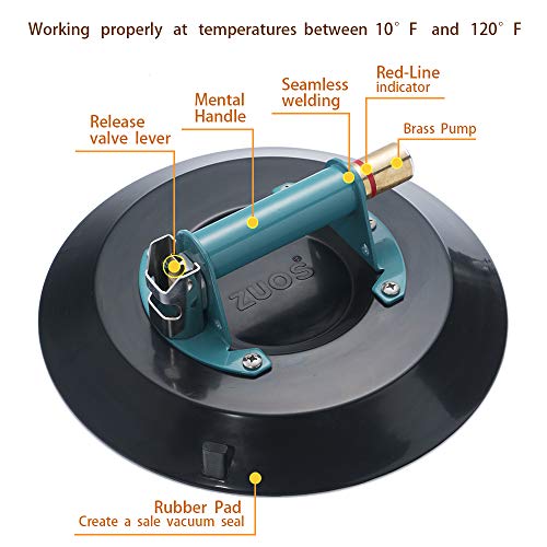 12" Heavy Duty Vacuum Suction Cup for Granite & Glass Lifting, Glass Suction Cup Vacuum Lifter with Metal Handle and Brass Pump,900lbs Load Capacity (12-Mental) - size: 12" 900lbs Capacity Suction Cup