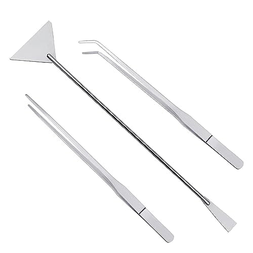 3Pcs Aquascaping Tools Kit, Long Stainless Steel Aquatic Plant Tweezers, Scrapers, Long Handle Feeder Tools for Fish Aquariums, Reptiles Snakes Lizard Gecko Spider and Bird (Silver) - color: Silver