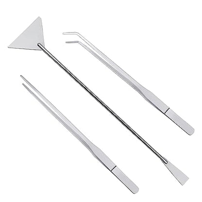 3Pcs Aquascaping Tools Kit, Long Stainless Steel Aquatic Plant Tweezers, Scrapers, Long Handle Feeder Tools for Fish Aquariums, Reptiles Snakes Lizard Gecko Spider and Bird (Silver) - color: Silver