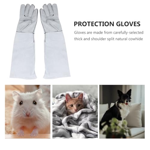 SOLUSTRE 1 Pair Leather Pet Anti-bite Gloves Fire Resistant Oil Resistant Protection Gloves for Hand and Forearm Outdoor Pet Handling