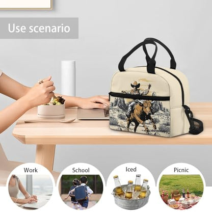 Lightweight Kids Lunch Bag Highland Cow: Aztec Western Insulated Lunch Box Main Compartment - Holds Sandwich + Fruit - Keeps Fresh - Great for Cowboy Theme Day, Picnic & School - color: Aztec Western Highland Cow