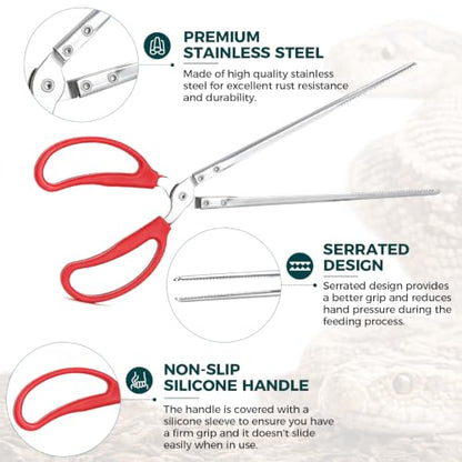 Snake Feeding Tongs, 15-Inch Stainless Steel Reptile Feeding Tongs with Serrated Tips | 15-Inch Reach, Secure Grip, One-Hand Control, Stainless Steel, For Reptiles