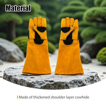 17.32" Animal Handling Gloves,Cowhide Bite Proof, Fits Dogs/Cats | 17.32" Extended Forearm Guard, Snake & Scratch Resistant, Reinforced Leather, Secure Grip for Reptiles, Birds & Falconry - color: Yellow（17.32"）