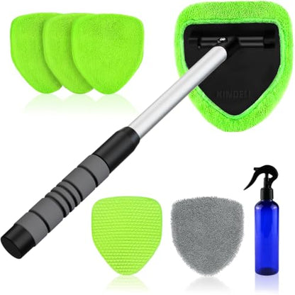 XINDELL Interior Windshield Cleaner Tool – Car Interior Window Cleaning Kit with Extendable Handle & 4 Microfiber Pads, Auto Wiper Inside Compact Windshield Brush for Car & Home Windows - size: 19in