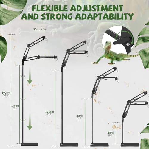 GlowUp 15.7-74.3 inch Dual Reptile Heat Lamp Stand Reptile Light Stand with Two Flexible Brackets, Adjustable Heat Lamp Stand for Terrarium, Snake, Gecko, Lizard, Chicks, Fish Tank - size: Without E26 Lamp Base