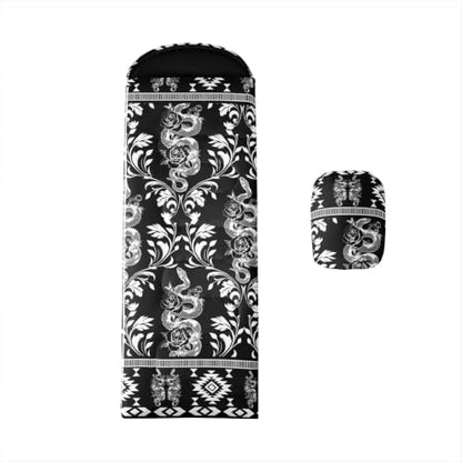 Erosebridal Longhorn Cow Skull Gothic Witchy Damask Sleeping Bag for Kids Camping Blanket for Hiking Travel Hunting Sleep Bag - color: Black and White Tropical Snake