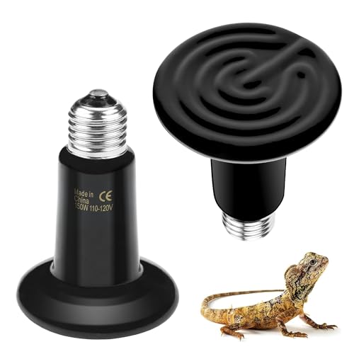 BN-LINK 150W Reptile Heat Lamp 2-Pack, Ceramic Heat Emitter Bulbs, No Light Heat Lamp for Reptiles, Chickens, Lizard, Turtle, Snake
