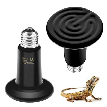BN-LINK 150W Reptile Heat Lamp 2-Pack, Ceramic Heat Emitter Bulbs, No Light Heat Lamp for Reptiles, Chickens, Lizard, Turtle, Snake