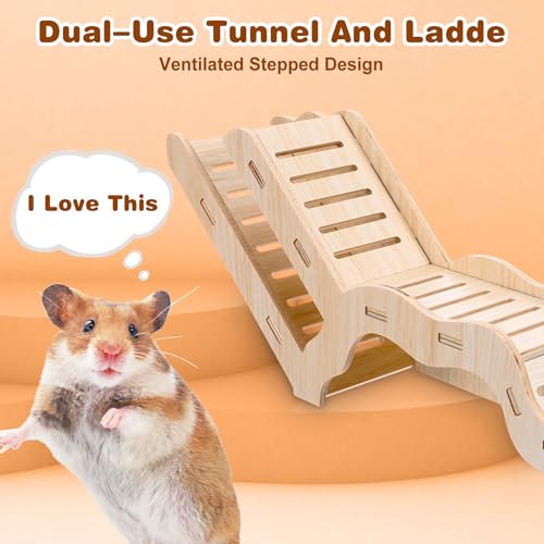 Versatile Hamster Hideout and Exploration Tunnel, Snap-Together Wooden Hamsters Tunnel Burrow with Panoramic Window Hamster Explorer for Gerbils Hamsters Small Pets Chew-Safe