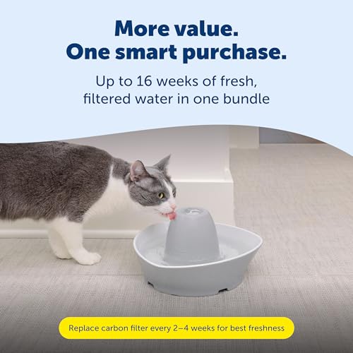 PetSafe Creekside Ceramic Pet Fountain, 60 Oz, 4-Pack Carbon Filters | 60 Oz Capacity, Whisper-Quiet Flow, Includes Carbon Filters, Top-Rack Dishwasher Safe - style: Fountain + 4 Carbon Filters