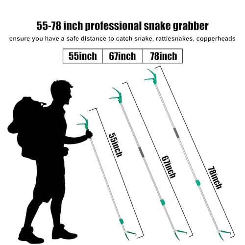 78" Extendable Snake Grabber Reptile Tongs Rattle Snake Catcher | Wide Jaw Handling Tool with Lock and Comfortable Grip - size: 78 inch