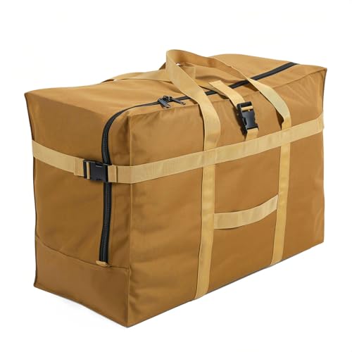 Large Duffel Bag, Waterproof Carry on Weekend Overnight Storage Bag over Luggage for Airline, Travel, Camping, Moving - color: 120L-Khaki