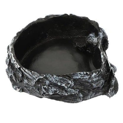 Reptile Water Bowl and Food Feeder, Bark Texture Design, Sturdy Water Container for Tortoise and Lizard Habitat, Suitable for Geckos and Amphibians