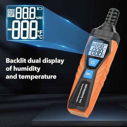 Temperature Humidity Meter, High Precision Thermometer Hygrometer with Ambient, Dew Point, Wet Bulb Thermometer, Dual Display Temperature & Humidity with LCD Backlight, TH10 - color: Orange, size: TH10