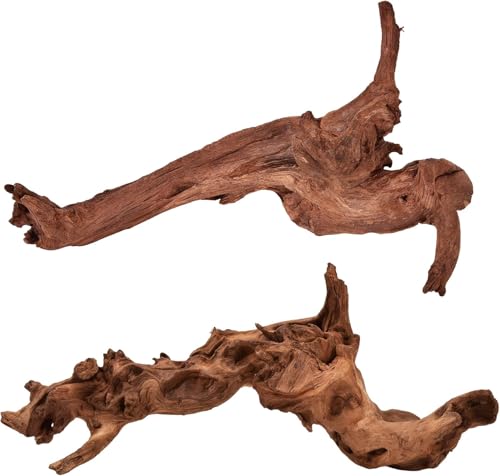 Natural Aquarium Driftwood Decorations - Aquascape Decor for Fish Tanks, Betta Hideouts, Reptile Enclosures & Plant Attachment (Large Mopani Driftwood 14-18" (Pack of 2)) - size: Large Mopani Driftwood 14-18" (Pack of 2)
