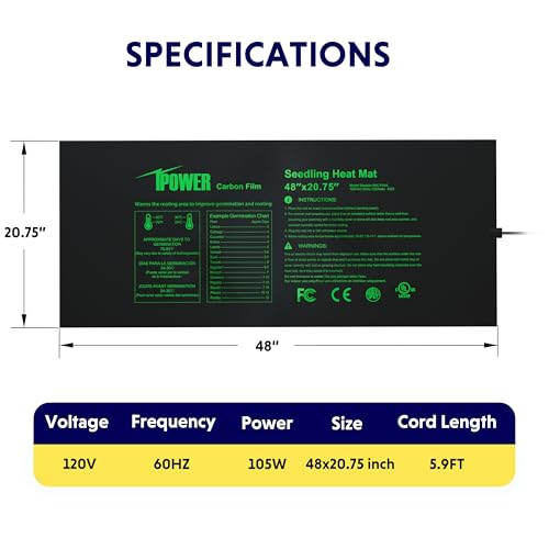 iPower 48" x 20.75" Hydroponic Seeding Warm Pad and Heat Mat Thermostat Controller Plant Starting Kit Combo - size: 48" x 20.75", style: with Upgraded Controller
