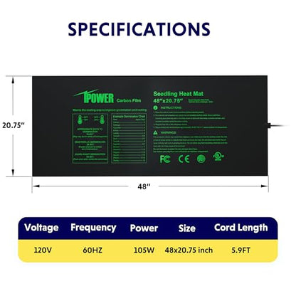 iPower 48" x 20.75" Hydroponic Seeding Warm Pad and Heat Mat Thermostat Controller Plant Starting Kit Combo - size: 48" x 20.75", style: with Upgraded Controller
