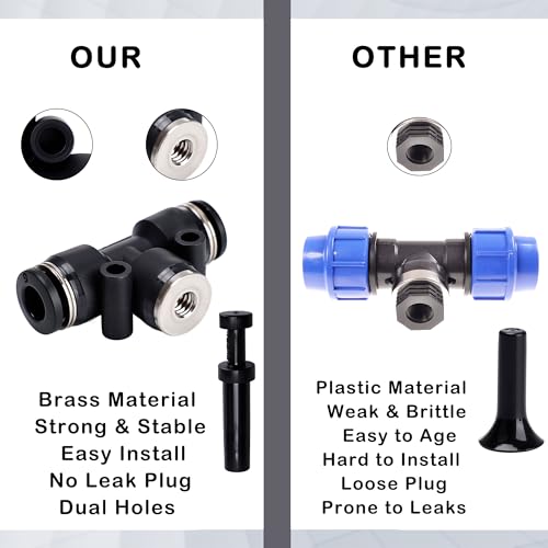 72 Pcs Brass Misting Nozzles Kit Includes 30 Heavy Duty Nozzles 30 Black Three Way Bases 6 Black Plastic Plugs 6 Brass Solid Plugs Suitable for Outdoor Cooling Systems